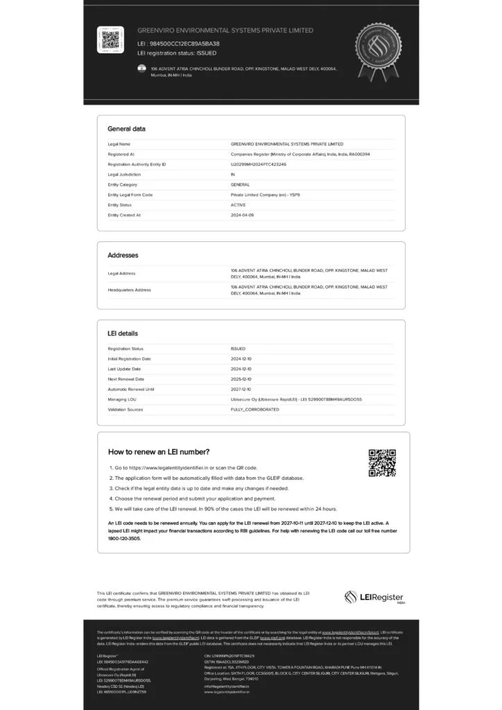 LEI-CERTIFICATE-GREENVIRO